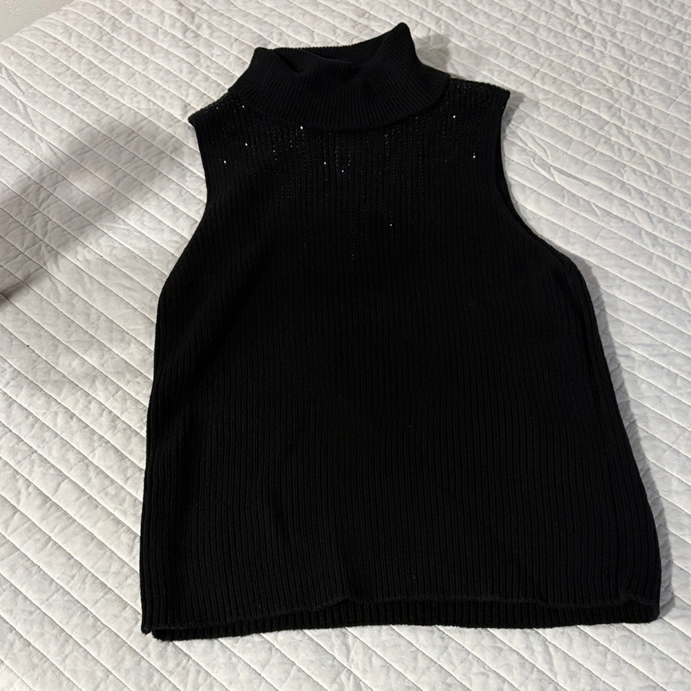White House Black Market Black Sleeveless Turtleneck Tank Top rhinestone